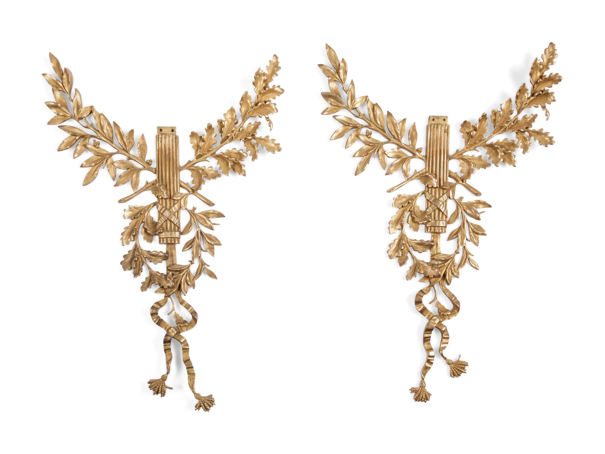 A Pair of Louis XVI Style Gilt Bronze Wall Ornaments