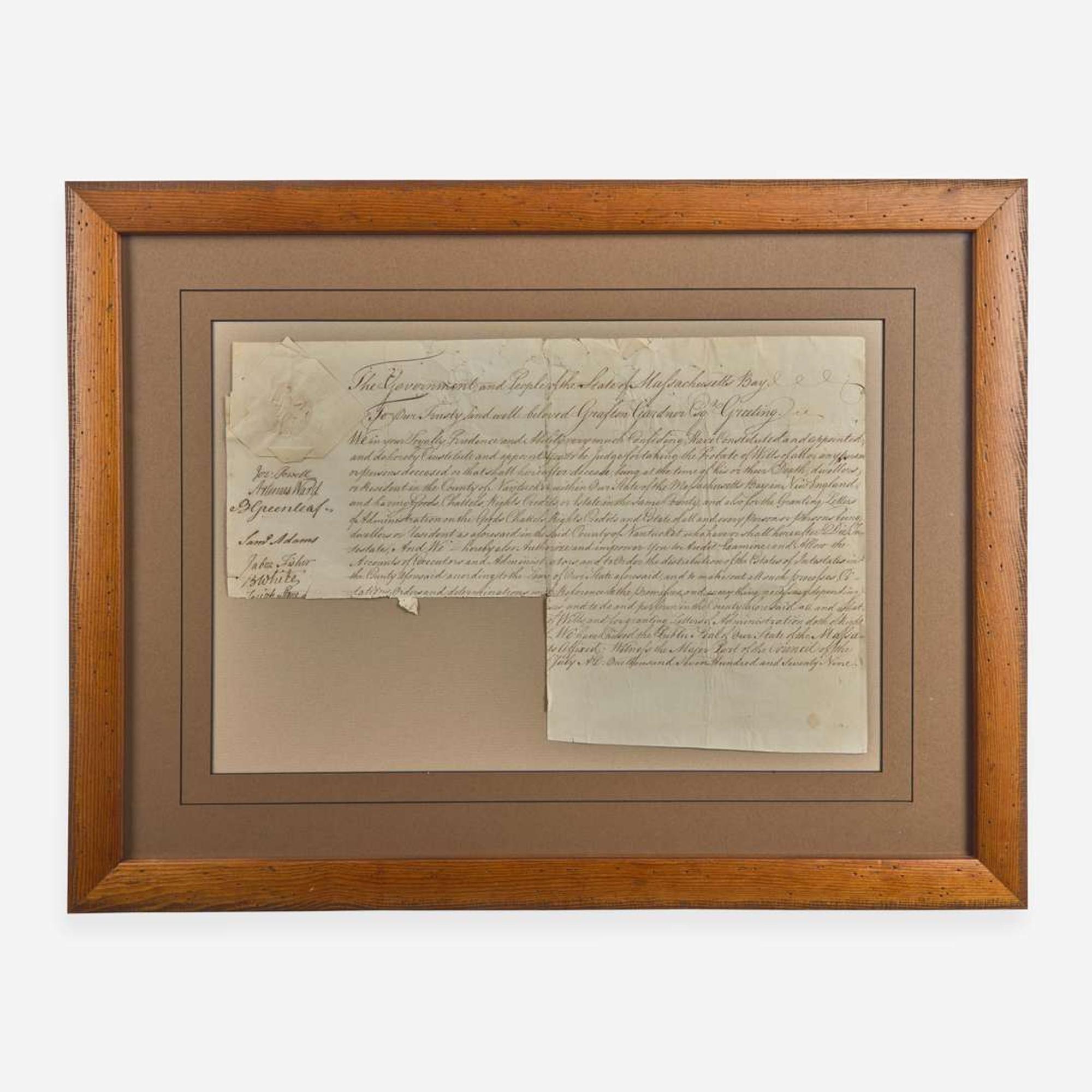 [Declaration of Independence] [Massachusetts] Adams, Samuel Manuscript Document, signed