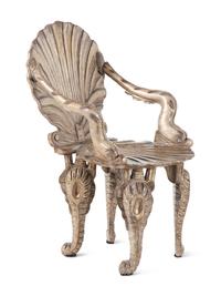 An Italian Silvered Grotto Style Armchair