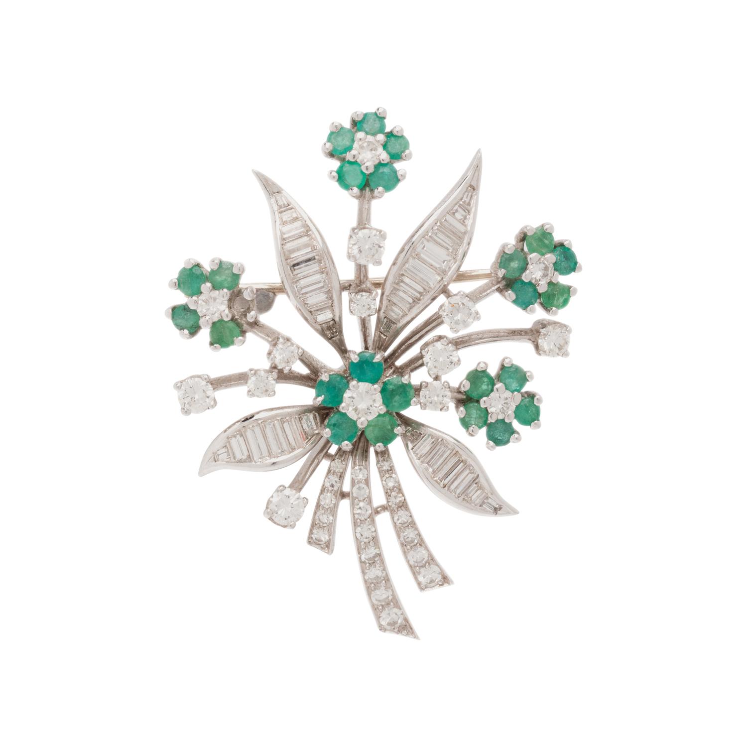 EMERALD AND DIAMOND FLOWER BROOCH/PENDANT