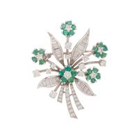 EMERALD AND DIAMOND FLOWER BROOCH/PENDANT
