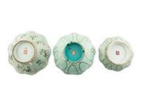 Three Chinese Celadon Glazed Famille Rose Porcelain Leaf-Form Fishes