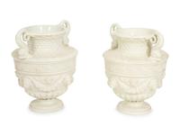 A Pair of Italian White Glazed Ceramic Urns