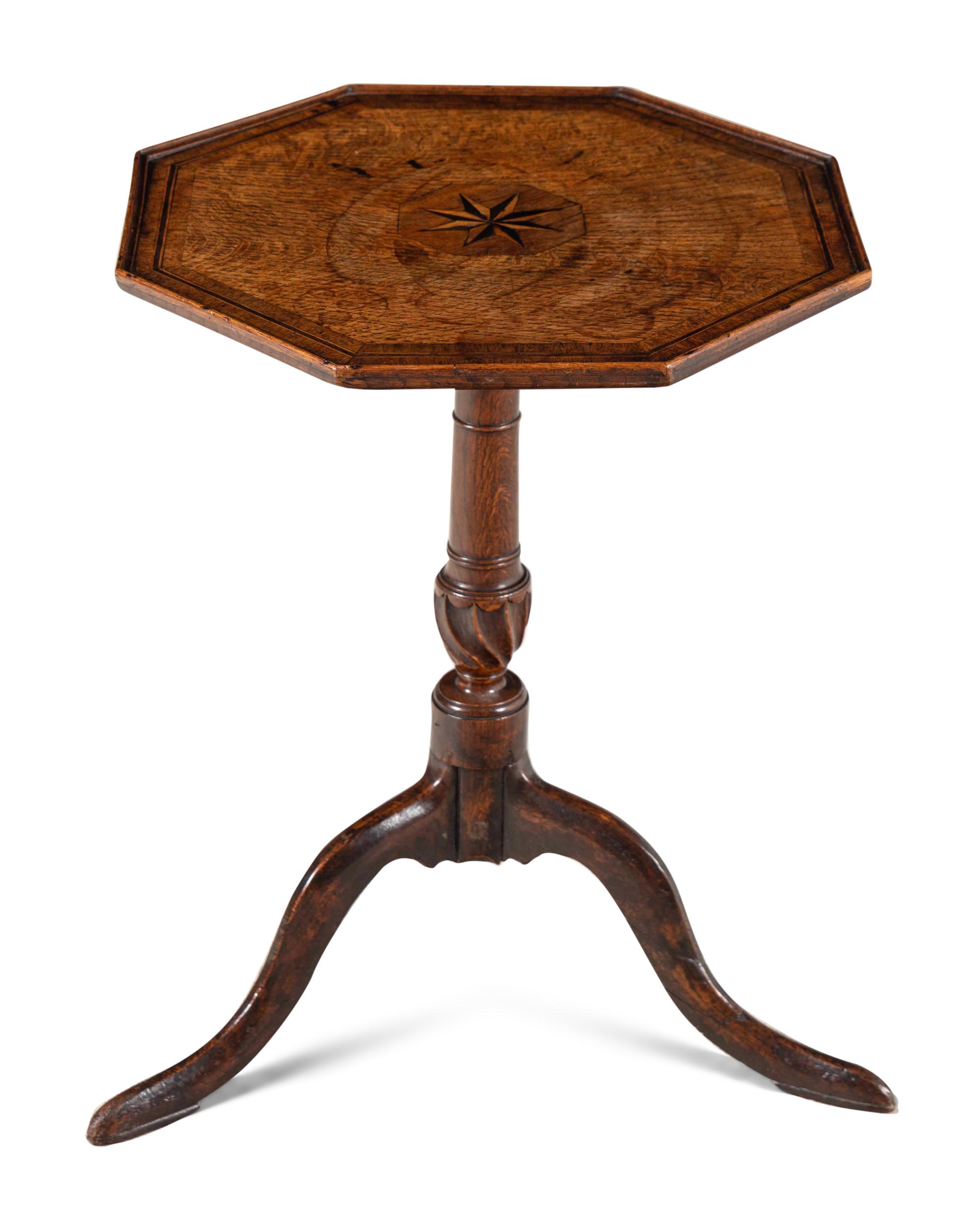 A George III Oak and Parquetry Octagonal Flip-Top Tea Table