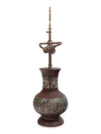 An Archaistic Bronze and Cloisonné Vase Mounted as a Lamp