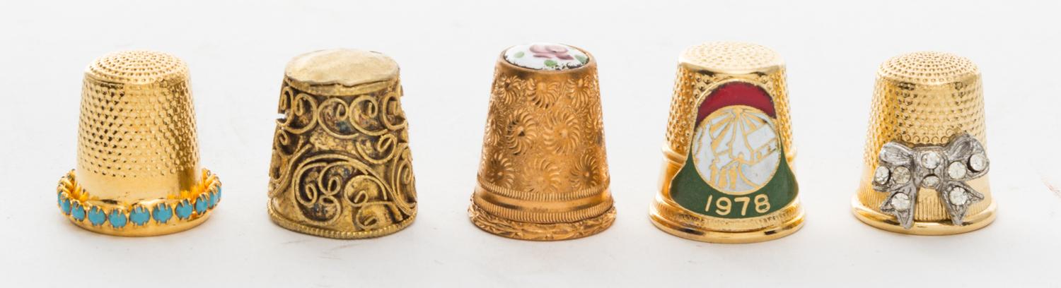 A Group of Gilt Metal Thimbles Height of first 5/8 inch.