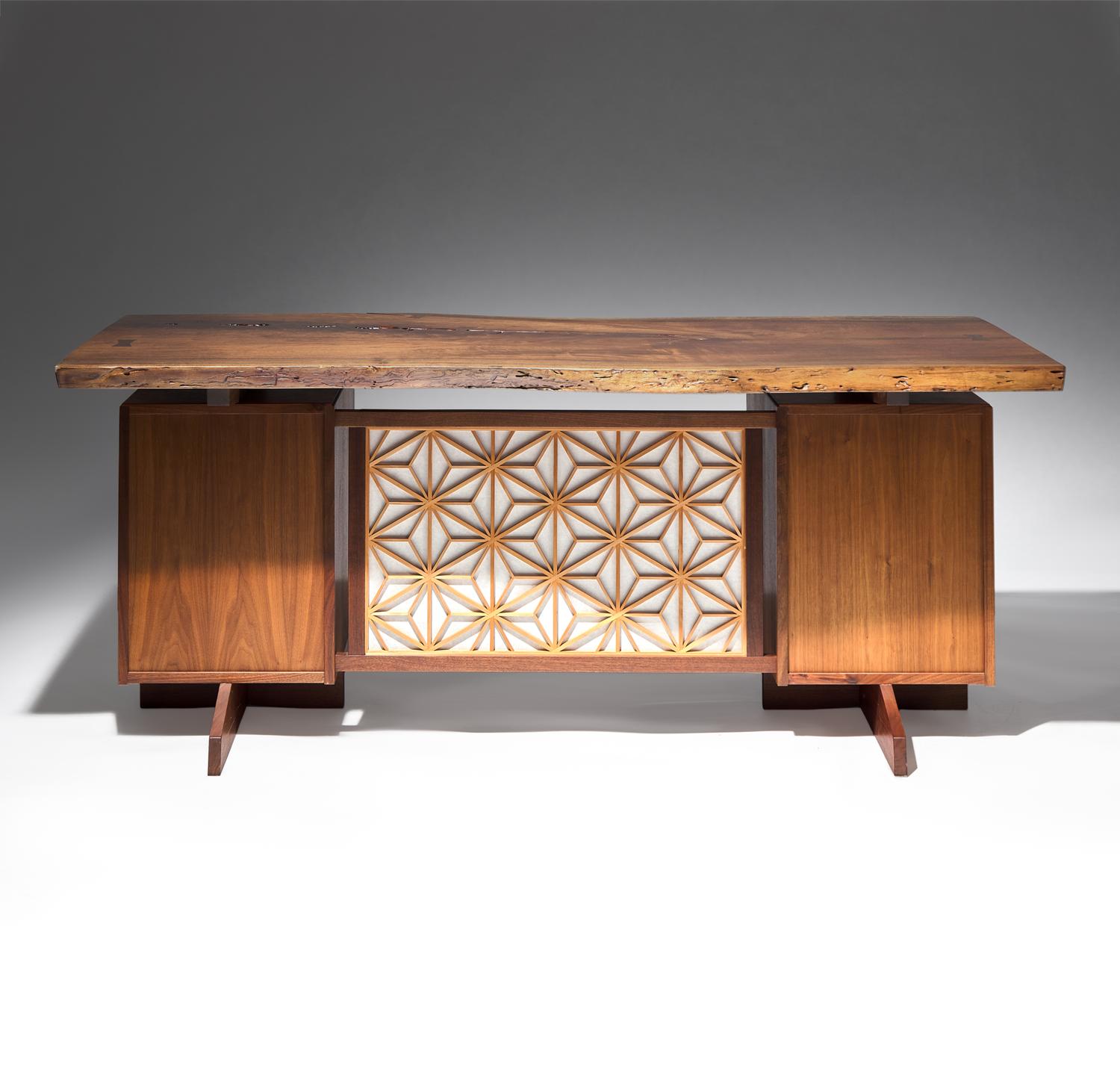 Double-pedestal desk with Asa-No-Ha panel, 2010 Nakashima Studio, USA