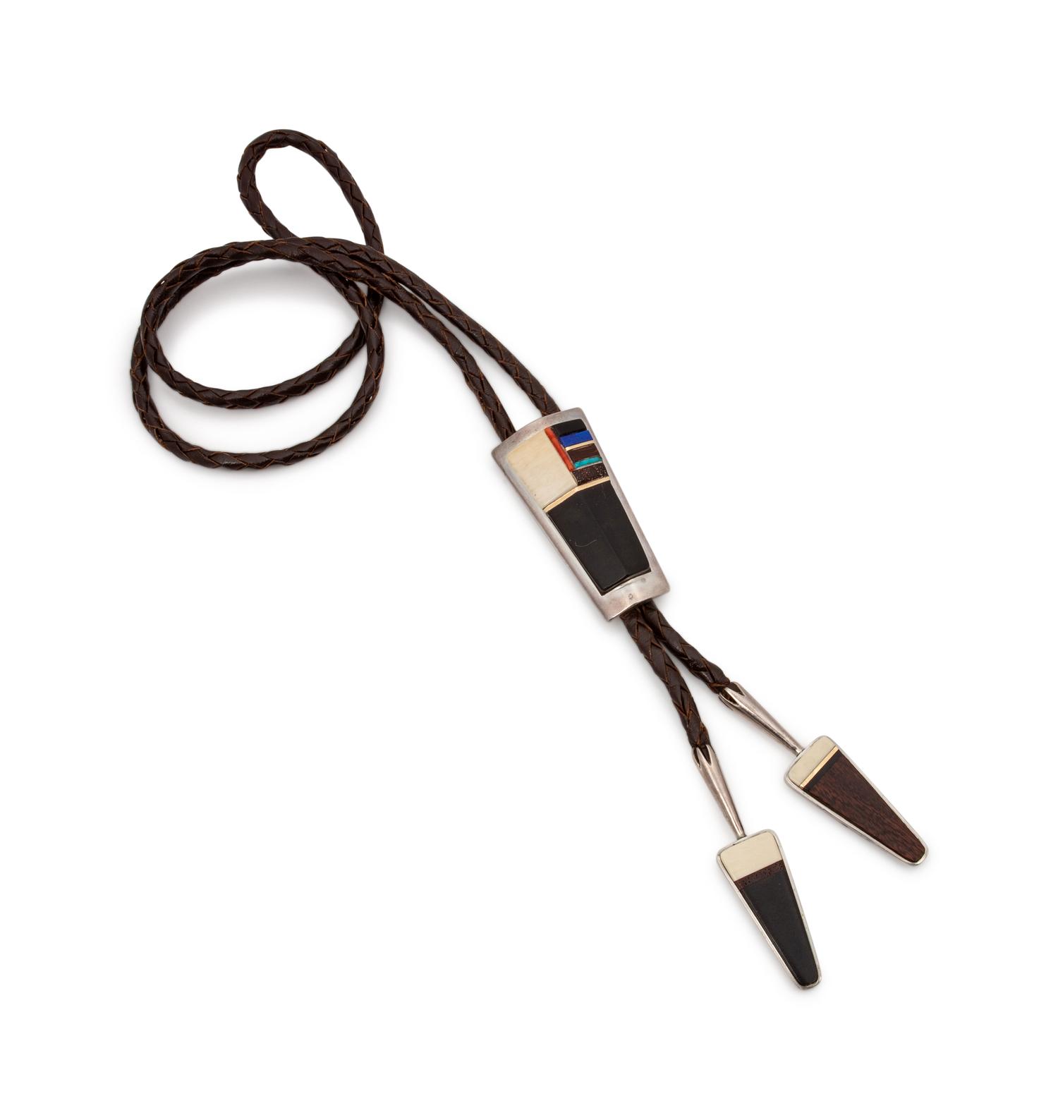Silver Bolo Tie, with Mosaic Inlay Lot is located and will ship from Denver, Colorado