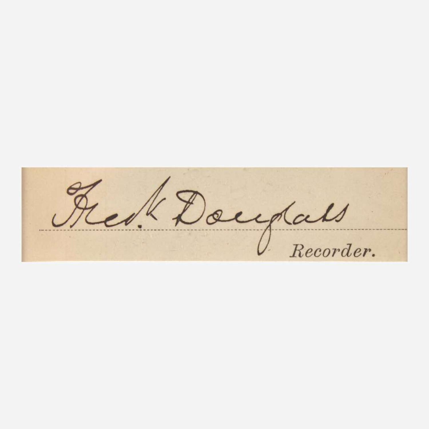 [African Americana] Douglass, Frederick Partially-Printed Document, signed