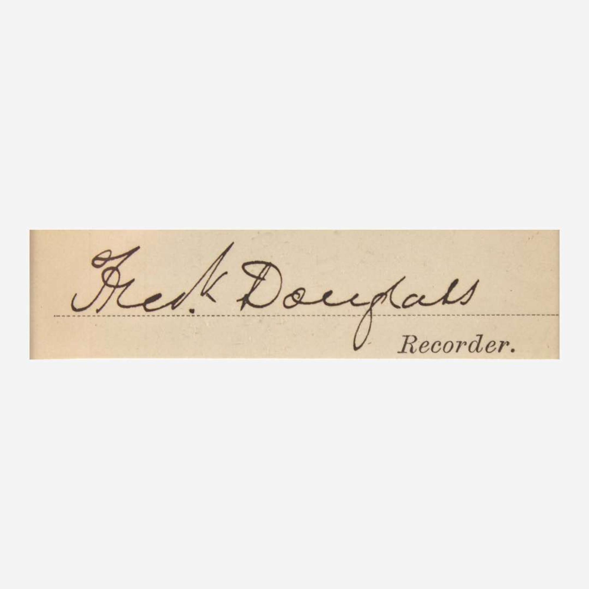 [African Americana] Douglass, Frederick Partially-Printed Document, signed