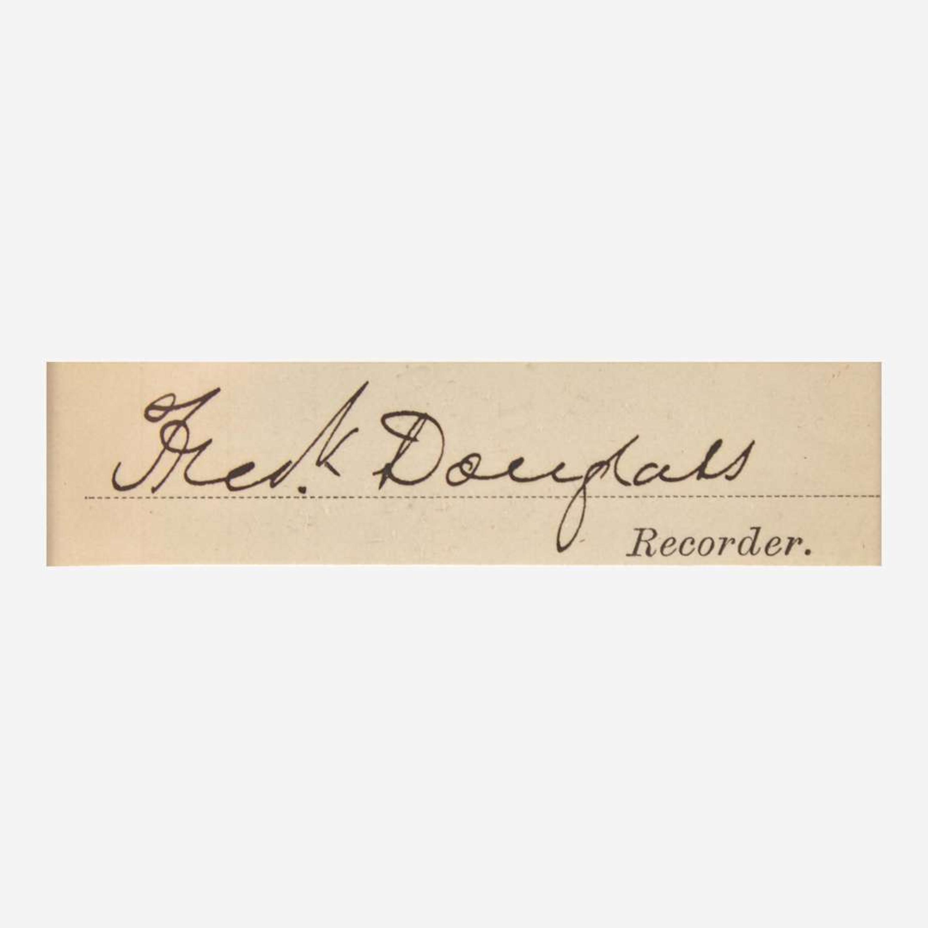 [African Americana] Douglass, Frederick Partially-Printed Document, signed