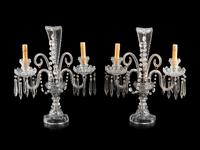 A Pair of Edwardian Cut Glass Two-Light Candelabra