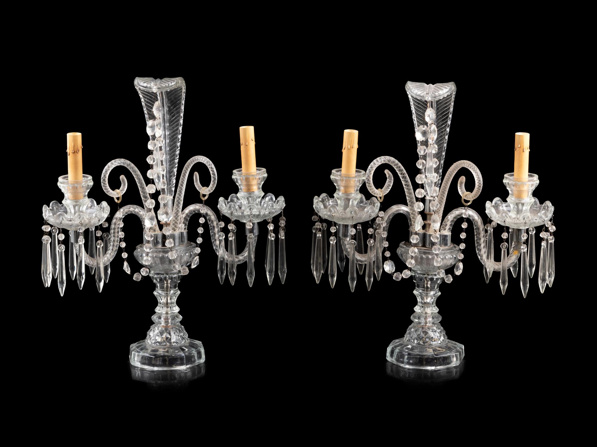 A Pair of Edwardian Cut Glass Two-Light Candelabra