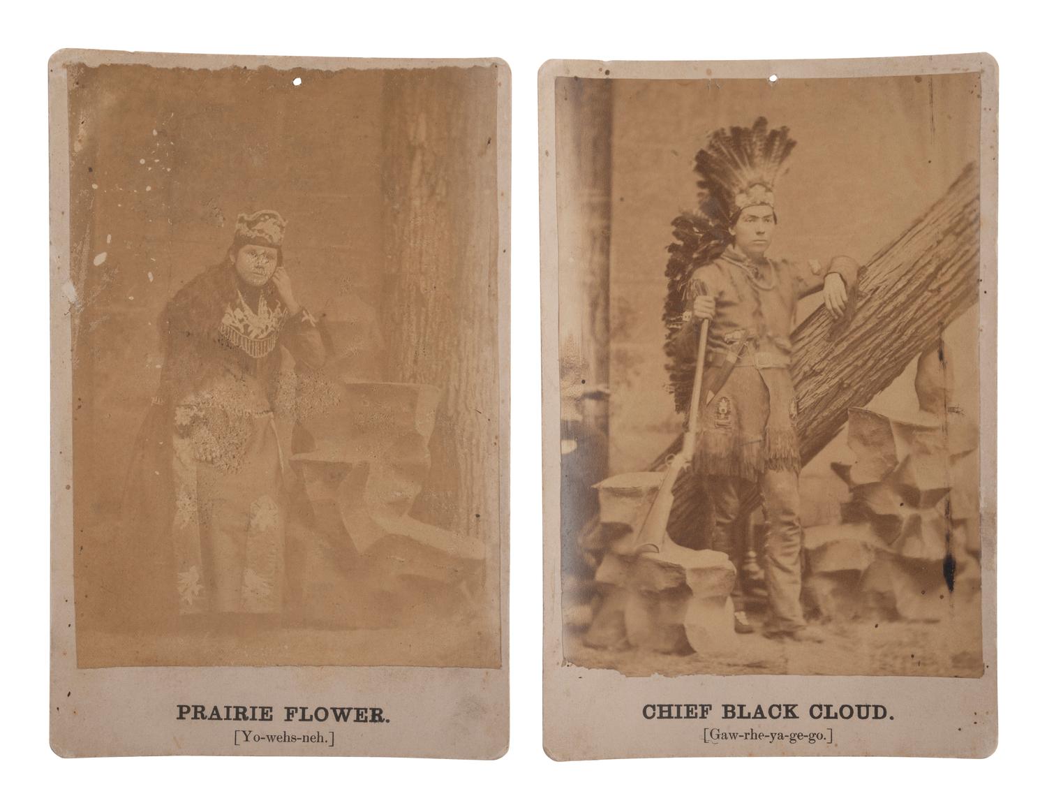 [WILD WEST SHOWS]. 2 cabinet cards of sharpshooting duo Chief Black Cloud & Prairie Flower.