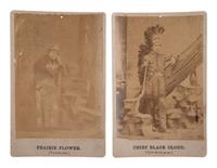 [WILD WEST SHOWS]. 2 cabinet cards of sharpshooting duo Chief Black Cloud & Prairie Flower.