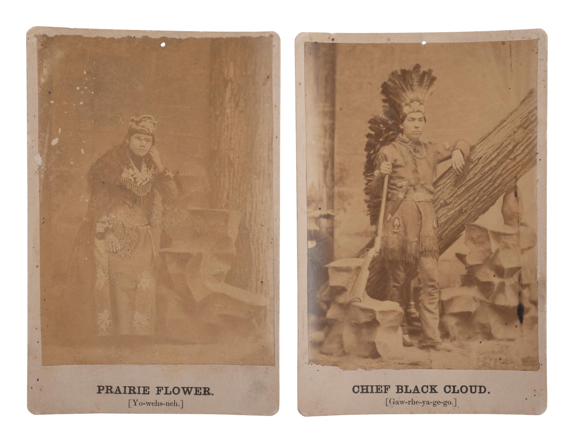 [WILD WEST SHOWS]. 2 cabinet cards of sharpshooting duo Chief Black Cloud & Prairie Flower.