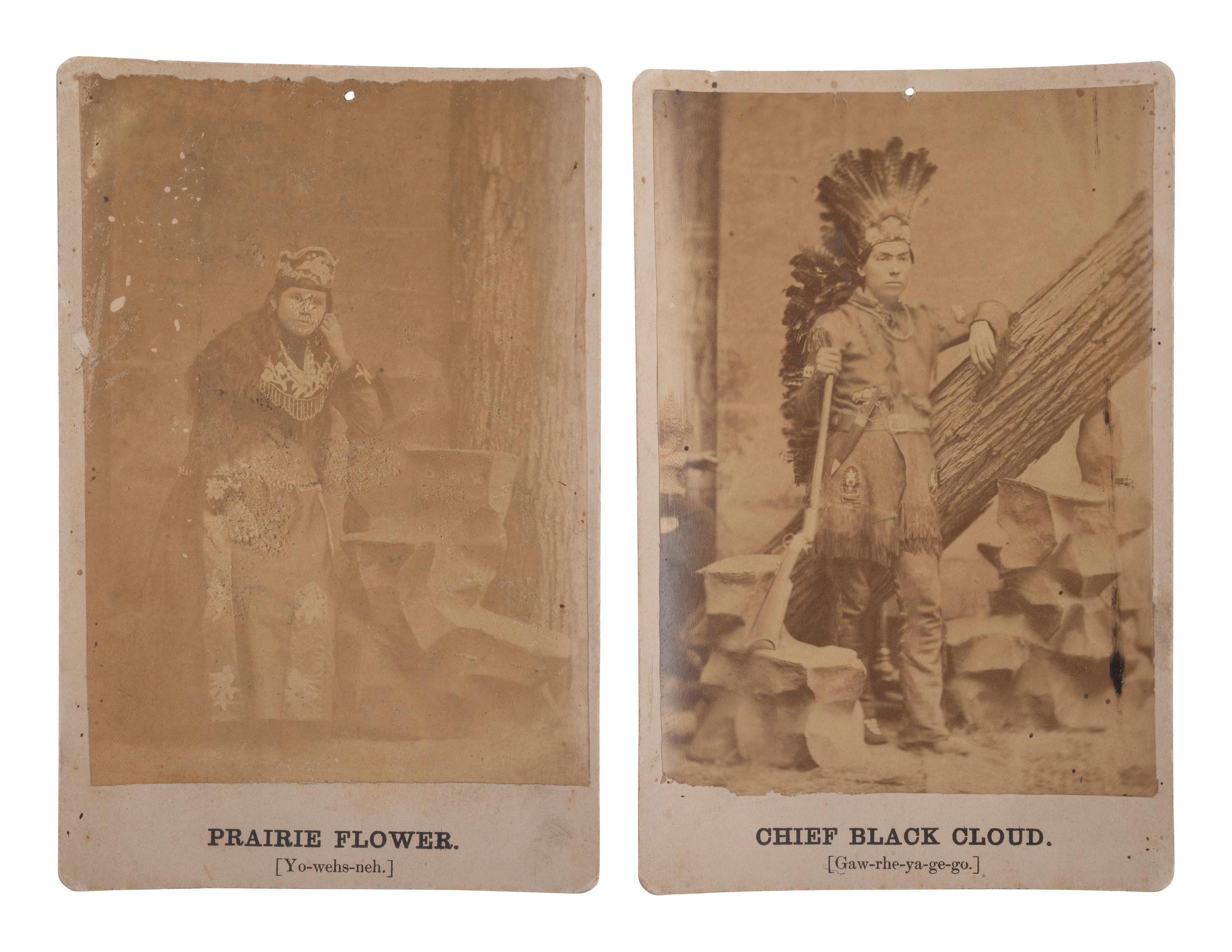 [WILD WEST SHOWS]. 2 cabinet cards of sharpshooting duo Chief Black Cloud & Prairie Flower.