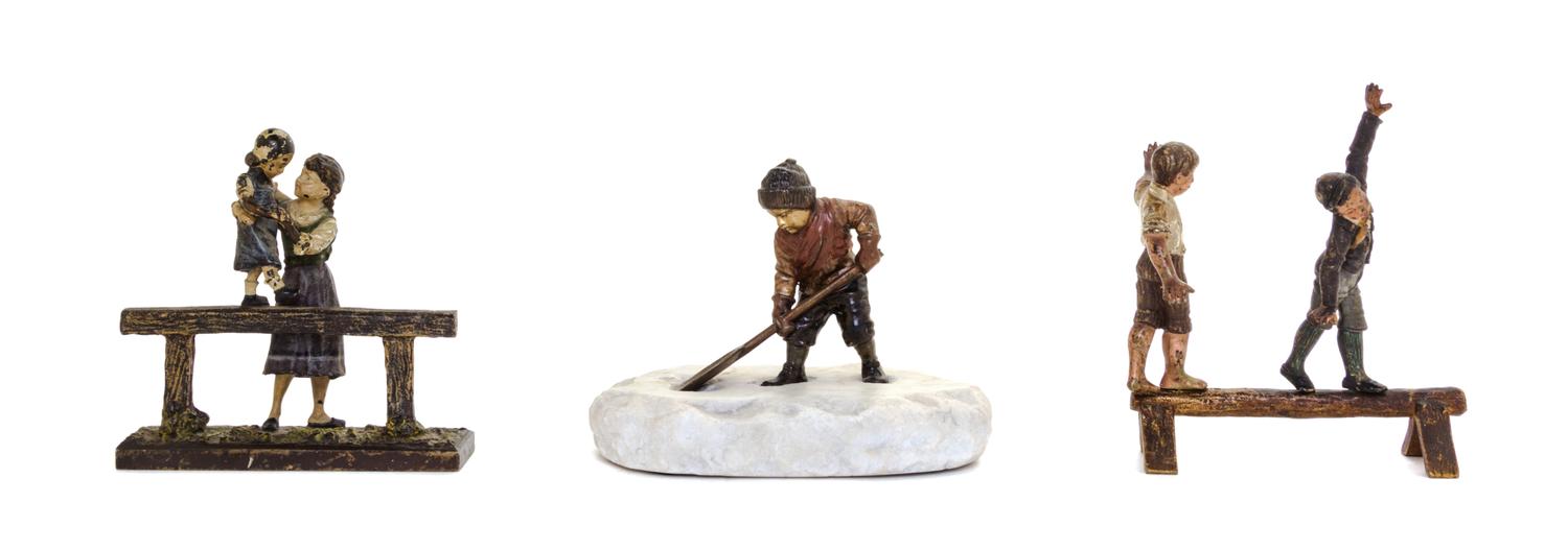 Three Austrian Cold Painted Bronze Figural Groups Height of tallest 4 3/4 inches. — ATTRIBUTED TO FRANZ-XAVIER BERGMAN