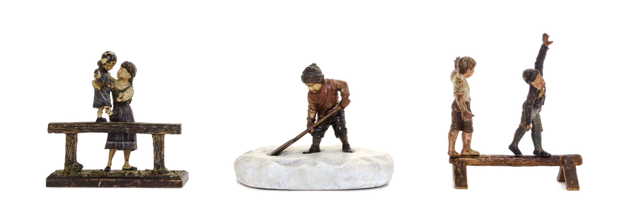 Three Austrian Cold Painted Bronze Figural Groups Height of tallest 4 3/4 inches. — ATTRIBUTED TO FRANZ-XAVIER BERGMAN