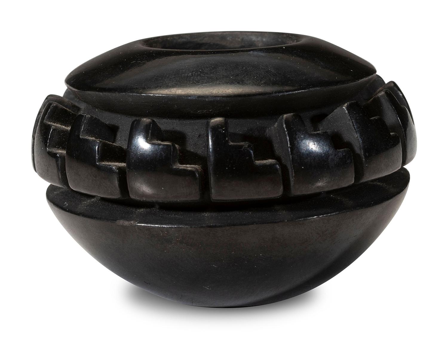 Carved Miniature Blackware Pottery Jar
