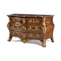 A Louis XV Kingwood Parquetry and Gilt Bronze Mounted Marble-Top Commode