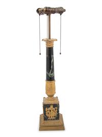An Empire Style Gilt Metal and Marble Columnar Lamp