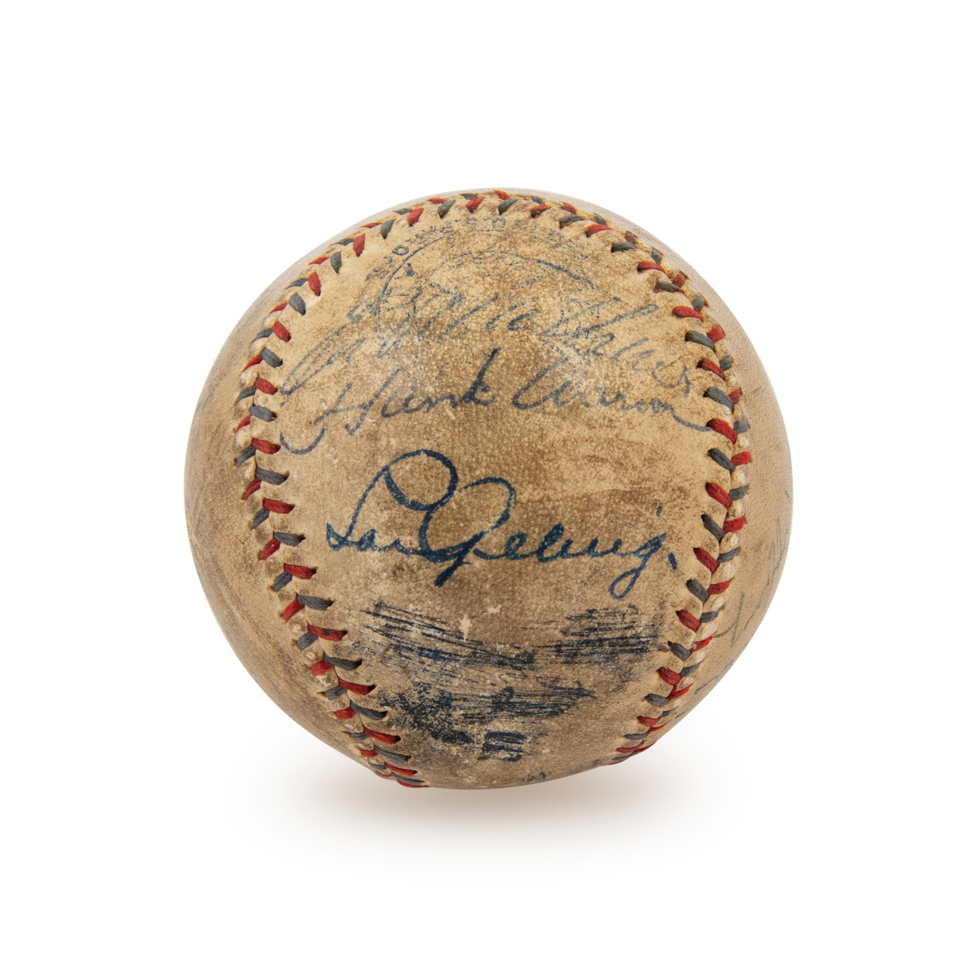 A Significant Signed Baseball Featuring Babe Ruth, Lou Gehrig and Hank Aaron (Beckett Authentication Services Letter)