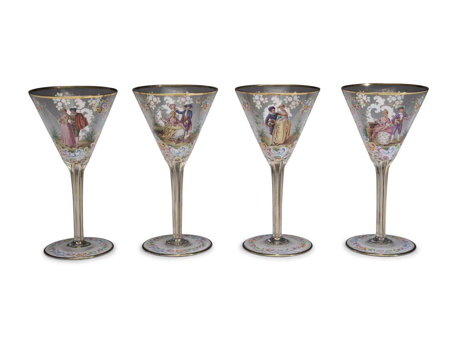 A Set of Continental Painted and Enameled Glassware