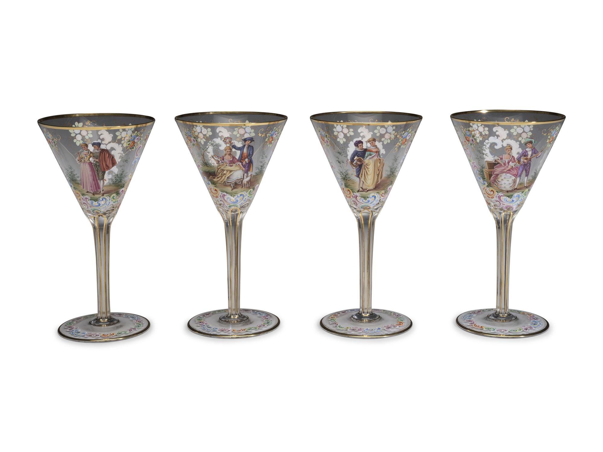 A Set of Continental Painted and Enameled Glassware