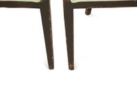 A Set of Six Continental Black Lacquer Scroll Back Armchairs