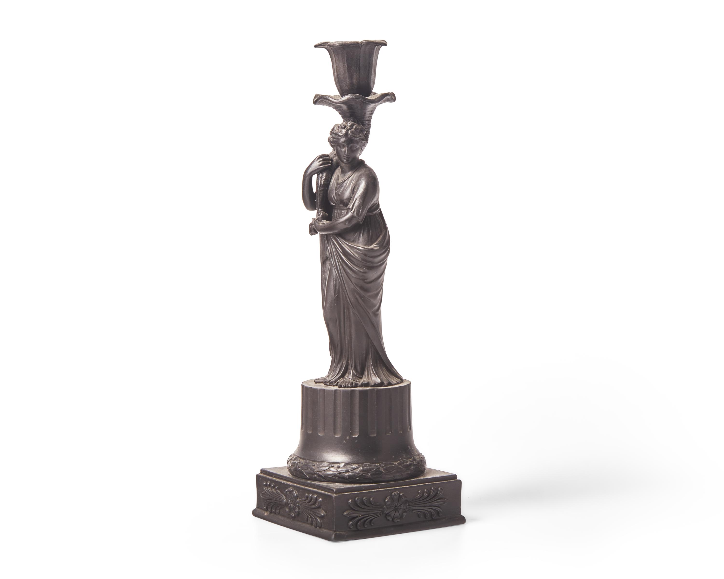 A Wedgwood Black Basalt 'Ceres' Figural Candlestick