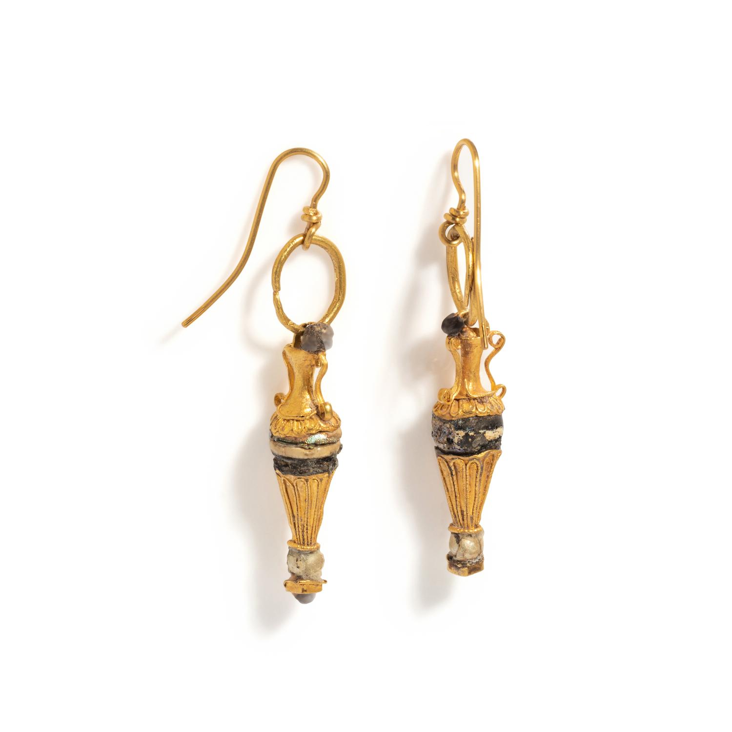 A Pair of Roman Gold and Pearl Amphora Earrings