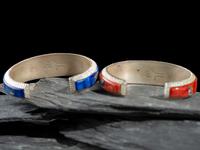 Pair of Sterling Silver and Mosaic Inlay Cuff Bracelets, with Rubix's Cube Design