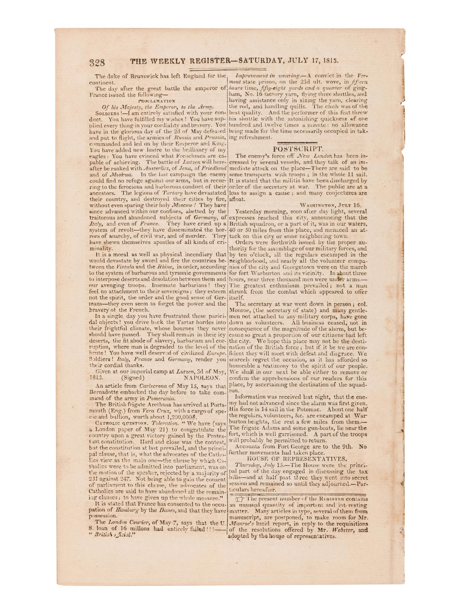 [NEWSPAPER - TEXAS NEWS - THE ALAMO]. Niles Weekly Register . Vol. 49 (September 5, 1835-February 27, 1836); [with] Vol. 51 (September 3, 1836-February 25, 1837); [and] Vol. 52 (March 4, 1837-August 26, 1837). Baltimore, 1835-1837.