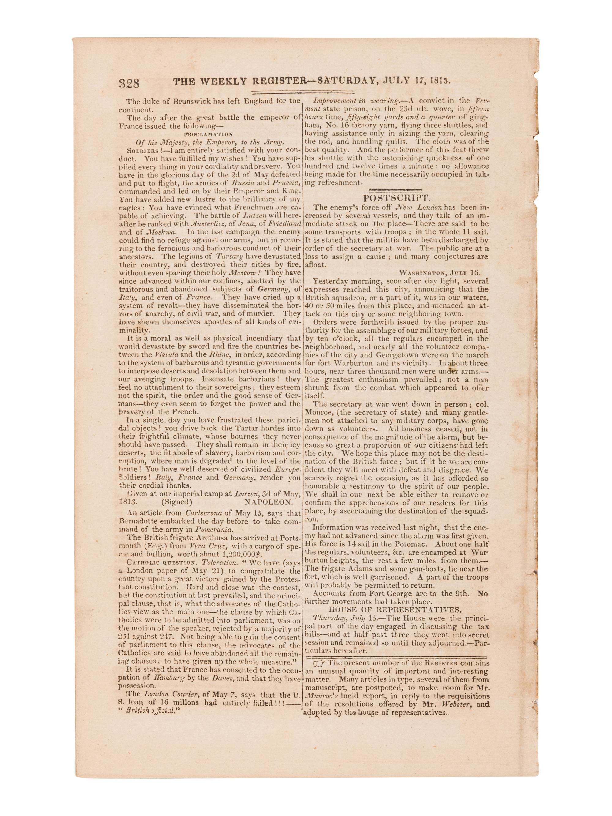 [NEWSPAPER - TEXAS NEWS - THE ALAMO]. Niles Weekly Register . Vol. 49 (September 5, 1835-February 27, 1836); [with] Vol. 51 (September 3, 1836-February 25, 1837); [and] Vol. 52 (March 4, 1837-August 26, 1837). Baltimore, 1835-1837.