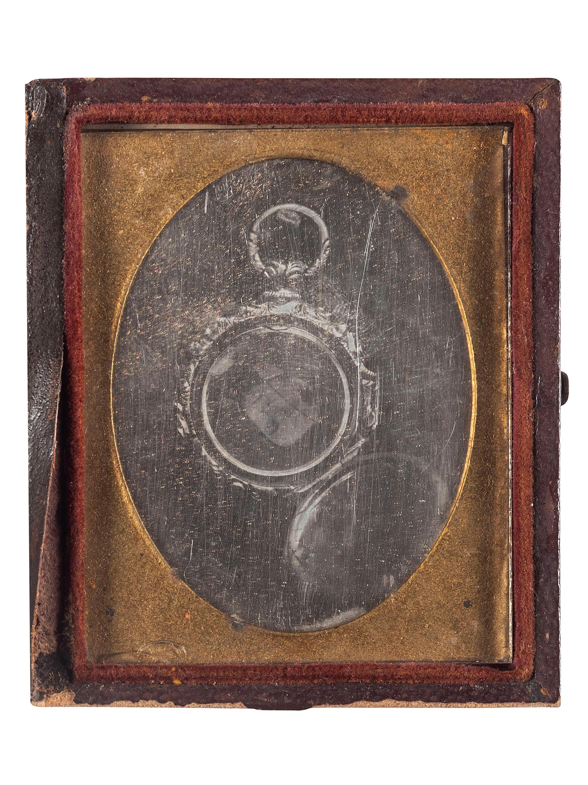 [EARLY PHOTOGRAPHY]. Ninth plate experimental daguerreotype of a Daguerreian locket.