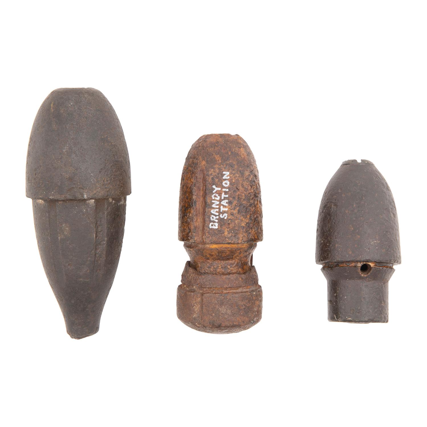 Three Excavated Civil War Era Artillery Shells Including Schenkl and Hotchkisses