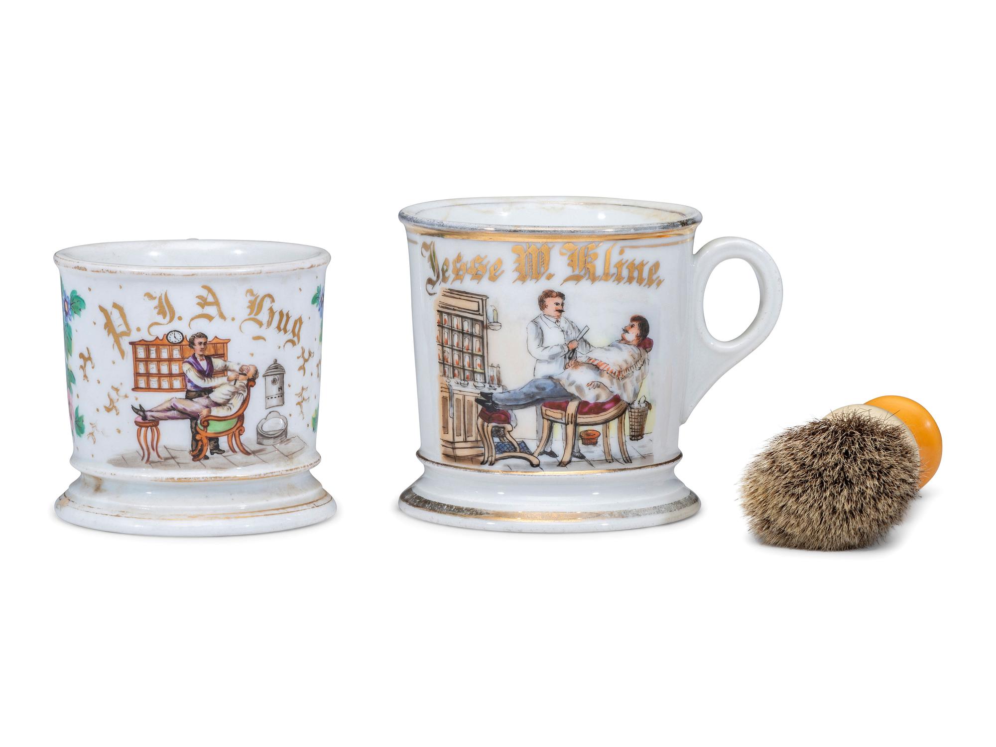 Two Barber's Porcelain Occupational Shaving Mugs