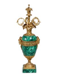 An Empire Style Gilt Bronze Mounted Malachite Urn