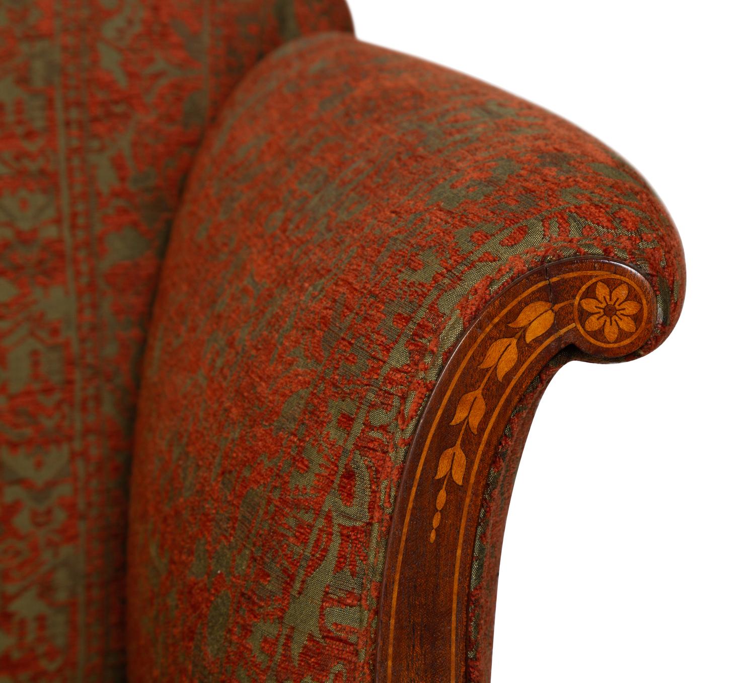 A Federal Style Inlaid Mahogany Camel Back Sofa — 19TH CENTURY