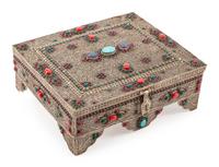 A Silver Filigree, Turquoise, Ruby and Enamel Box