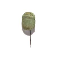 An Egyptian Faience Scarab — Set in a metal stickpin