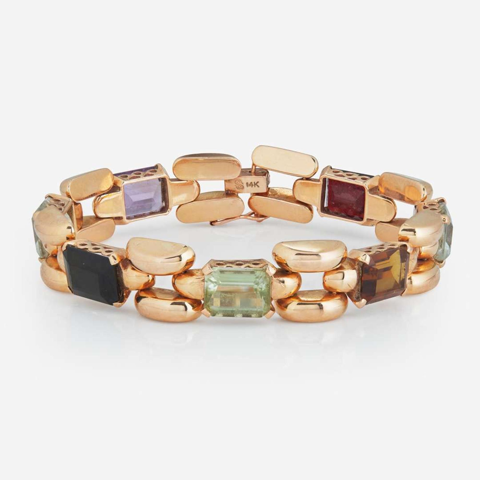 A 14K Rose Gold and Gemstone Bracelet