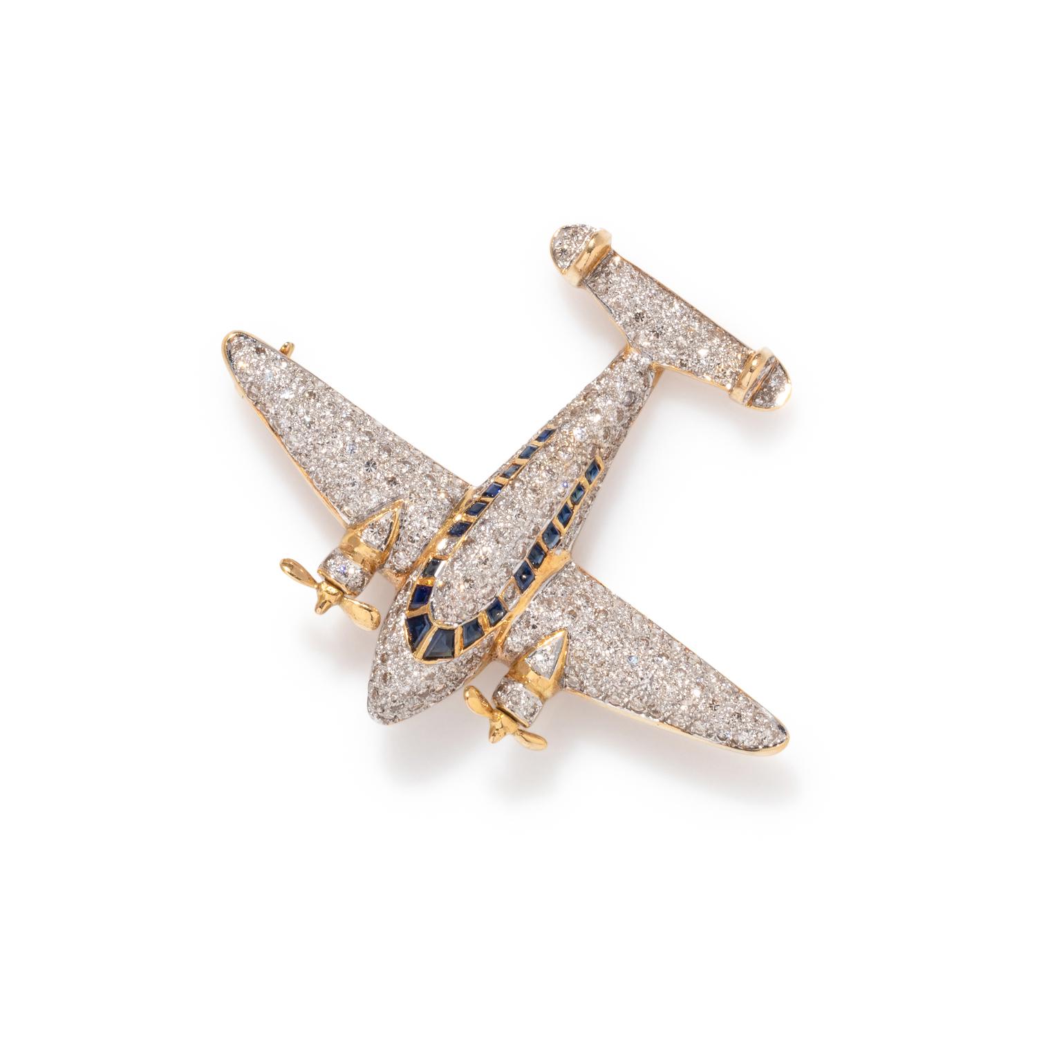 DIAMOND AND SAPPHIRE AIRPLANE BROOCH