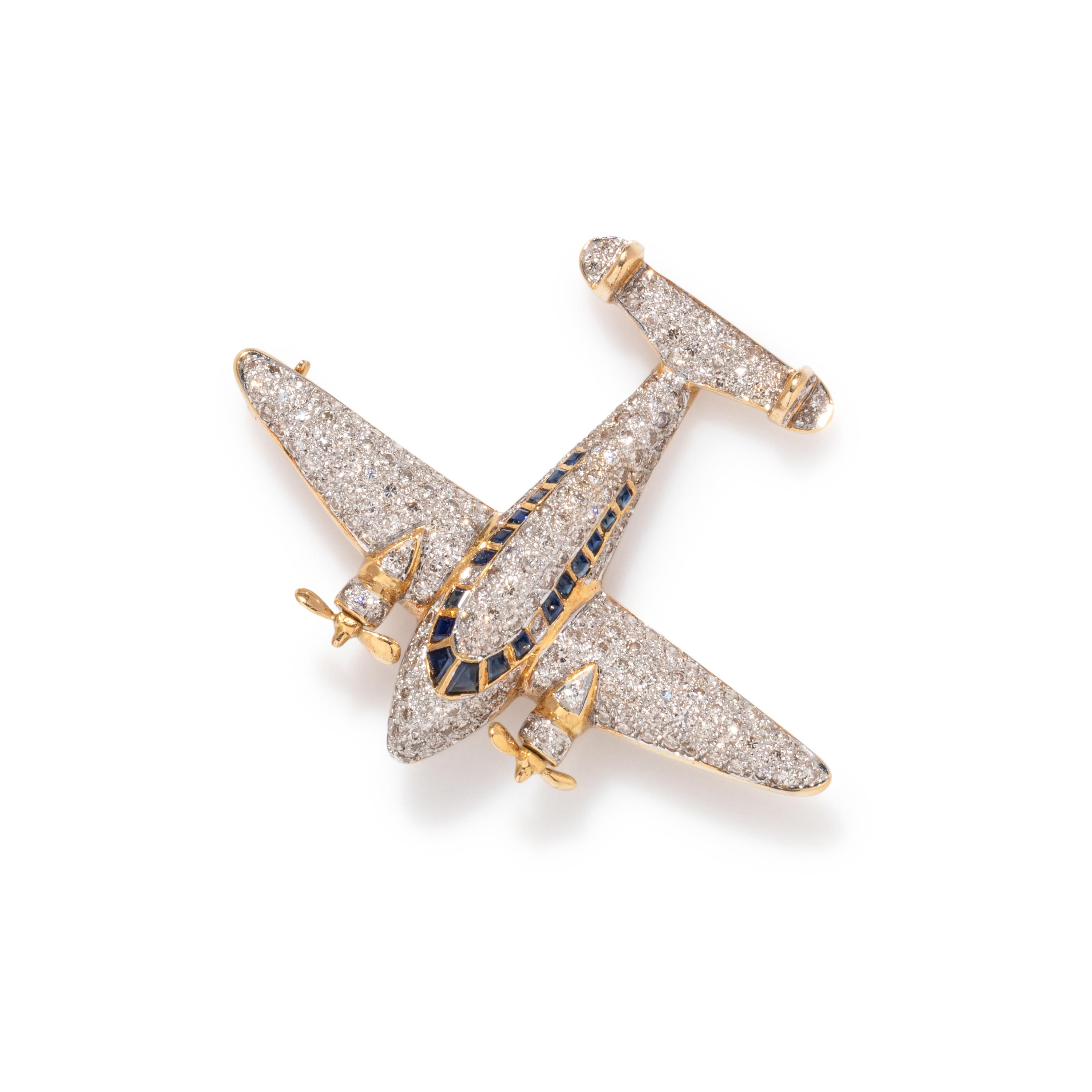 DIAMOND AND SAPPHIRE AIRPLANE BROOCH