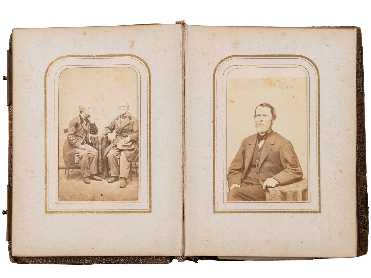 [EARLY PHOTOGRAPHY]. A collection of CDVs, cabinet cards, and real photo postcards, highlighted by a view of Seth Kinman's chair, an occupational view of women at work, views of young men prior to enlisting in the Civil War, and portraiture.