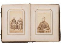 [EARLY PHOTOGRAPHY]. A collection of CDVs, cabinet cards, and real photo postcards, highlighted by a view of Seth Kinman's chair, an occupational view of women at work, views of young men prior to enlisting in the Civil War, and portraiture.