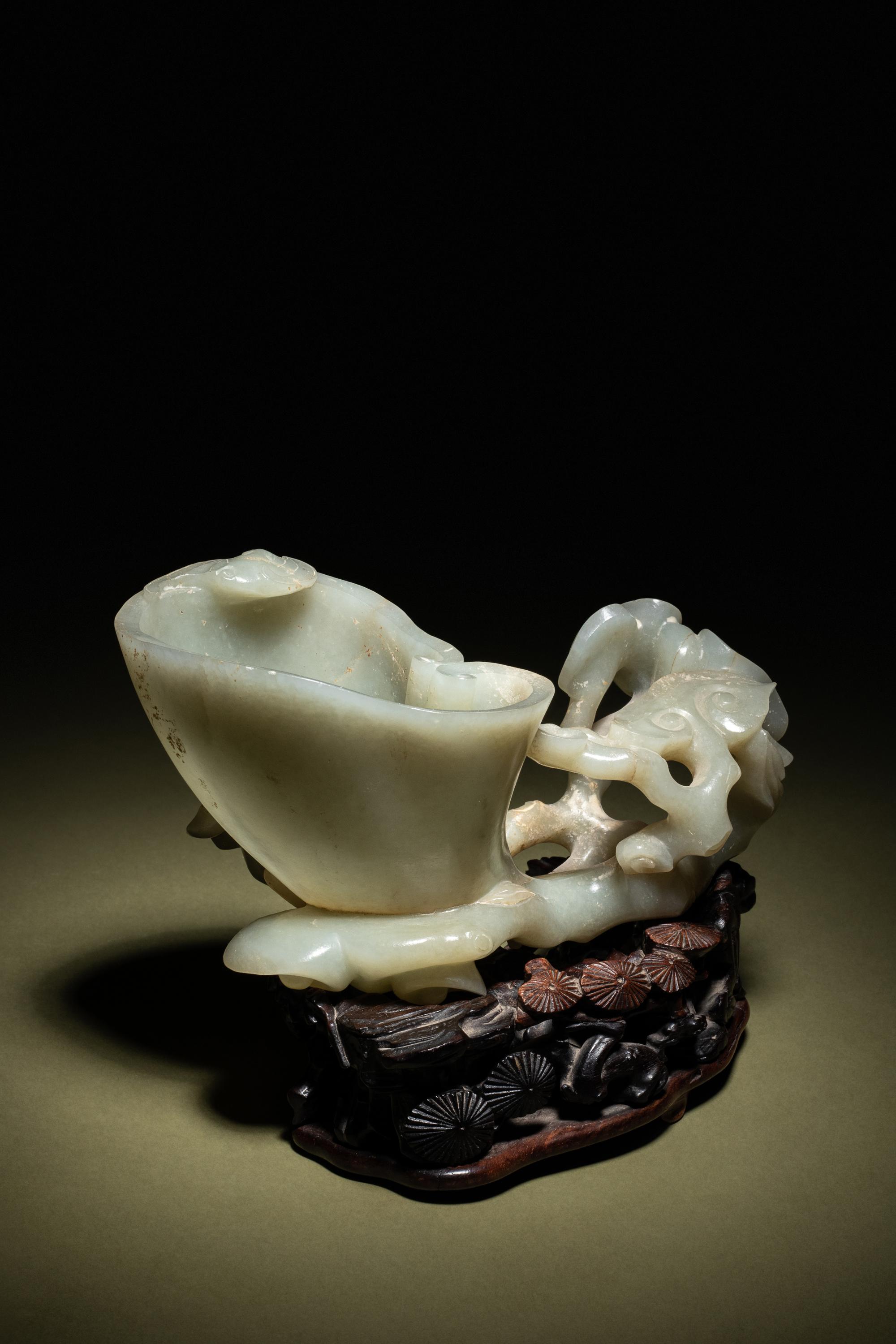 A Celadon Jade ‘ Lingzhi’ Libation Washer