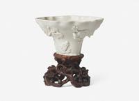 Three Chinese Dehua Porcelain Libation Cups and a Wood Stand
