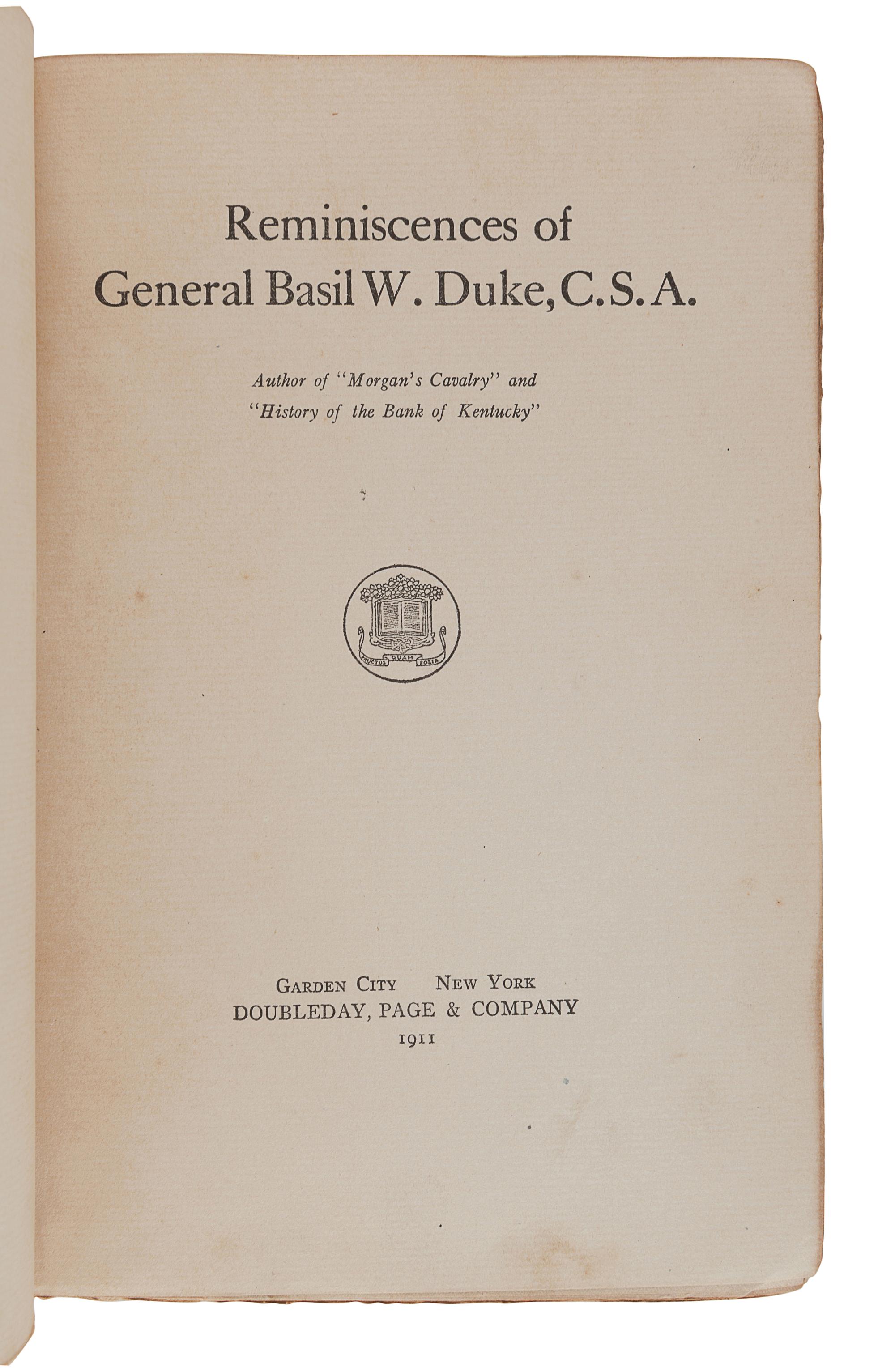 DUKE, Basil (1838-1916). 3 works in 3 volumes, including:
